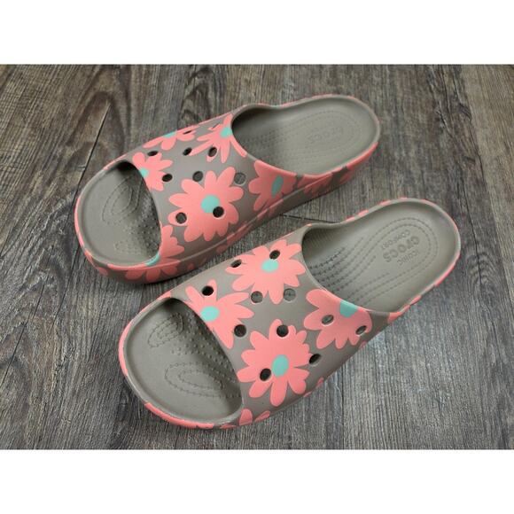 Crocs Platform Retro Resort Slide In Mushroom/multi Sandals Brown Pink Size 8 - Picture 2 of 10